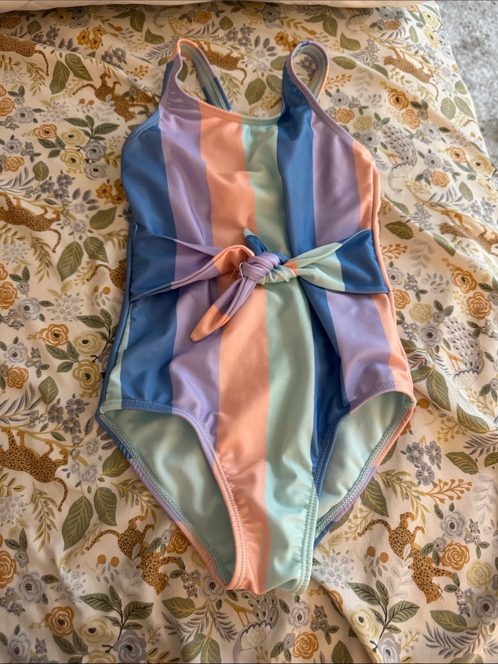 wonder nation Pastel Rainbow Stripe One-Piece Swimsuit with Front Knot